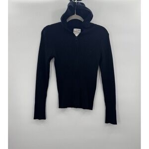 Old Navy VTG Y2K Cardigan Medium Hooded Cable Knit Sweater Full Zip Retro Angora